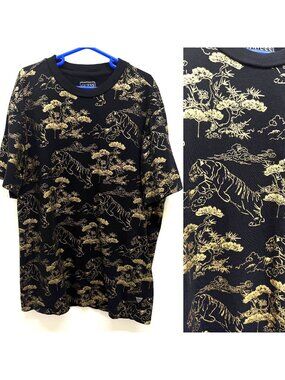GUESS Black & Gold Tiger Print Tee – Original Design, Made in India Men's Sz S